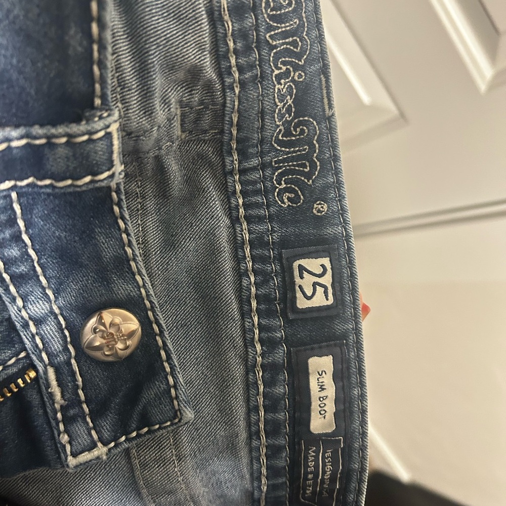 Miss Me Blue Denim Jeans with White Stitching